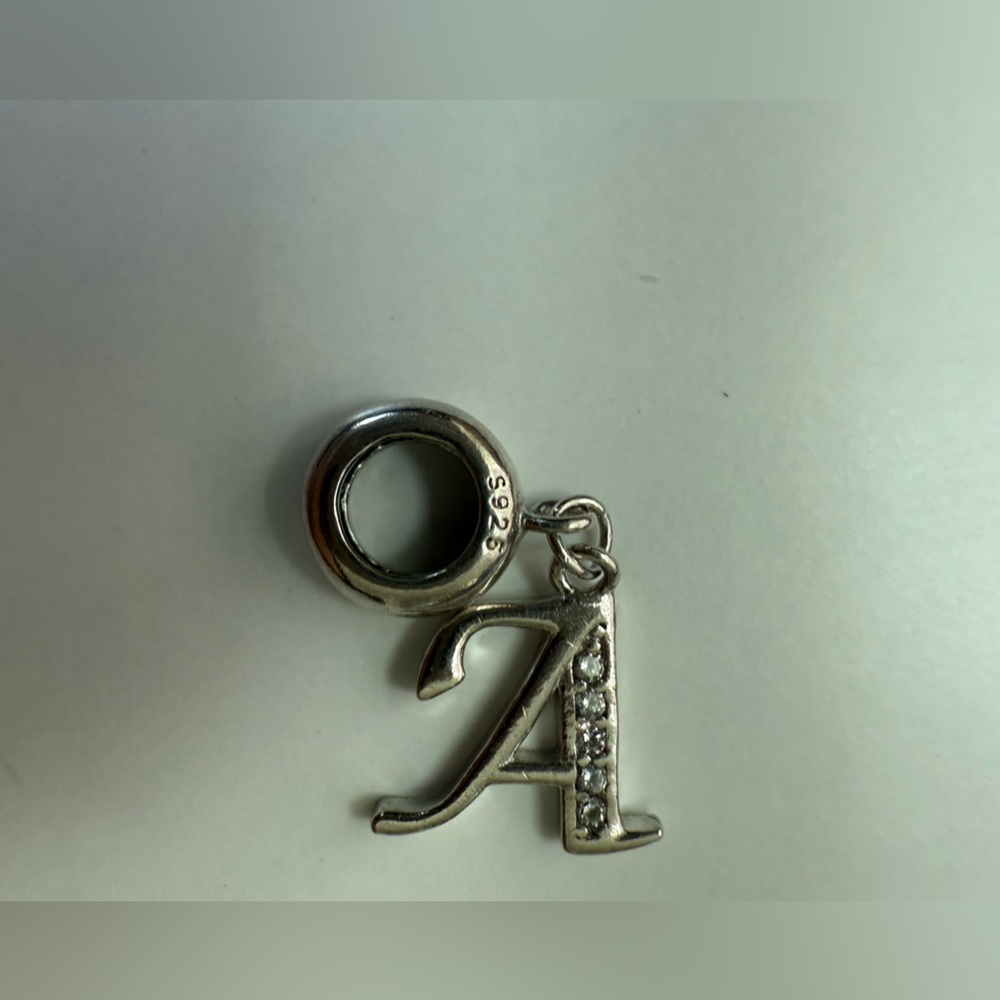 Silver Initial 'A' Charm with Crystals